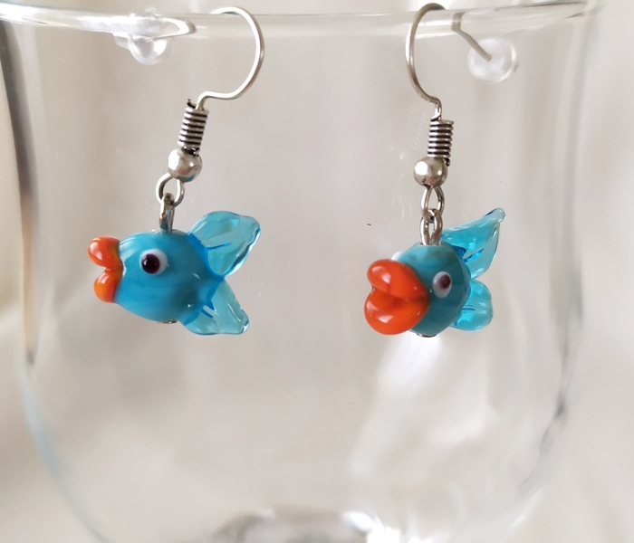 Handmade Glass Art Fish Jewellery Set - Blue and Black 5 in UAE