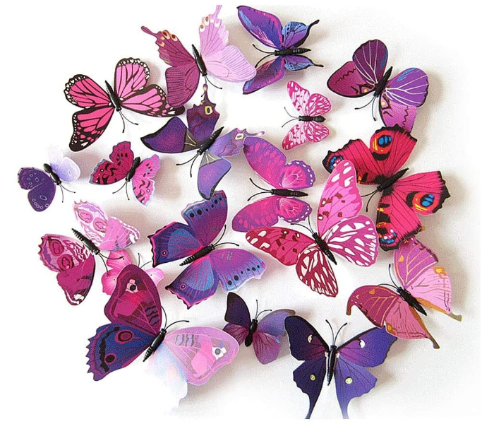 Set of 12 Pieces GF-132-1 3D Mix Colour Butterfly Wall Stickers Decoration - Pink Purple 1 in UAE
