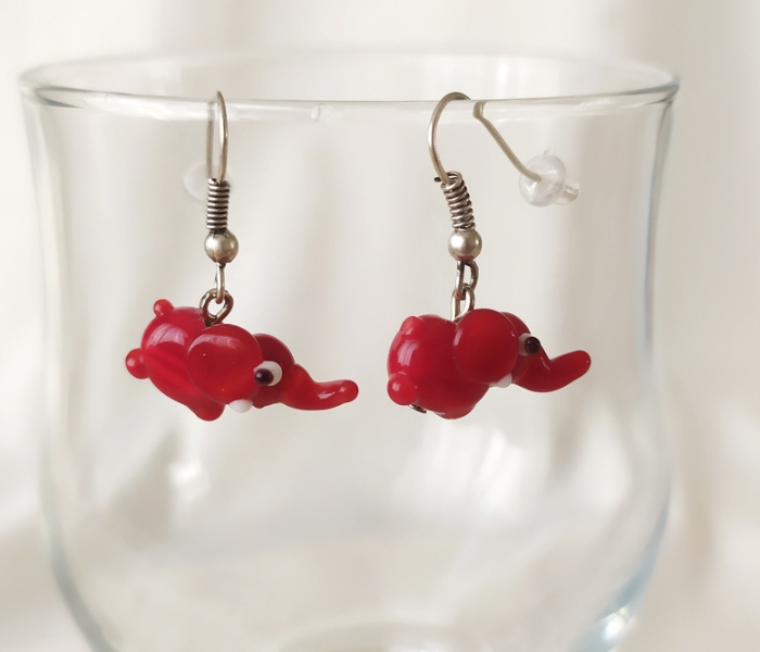 Handmade Glass Art Elephant Jewellery Set - Red and Black 2 in UAE