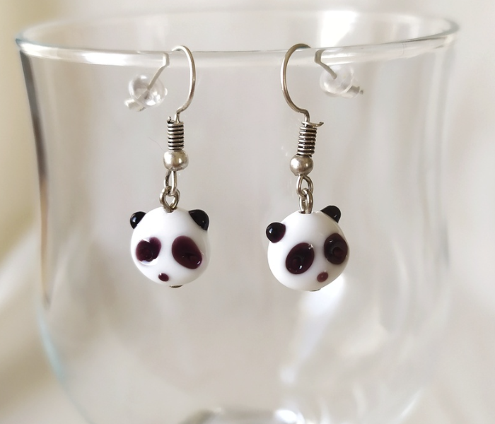 Handmade Glass Art Panda Jewellery Set - White & Black 2 in UAE