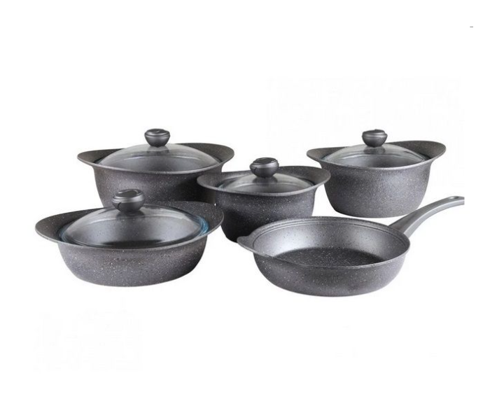 OMS Collections 9 Pieces Oven Safe Granitec Cookware Set - Grey 1 in UAE