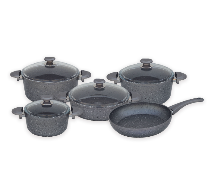 OMS Collections 9 Pieces Granitec Cookware Set – Grey 1 in UAE