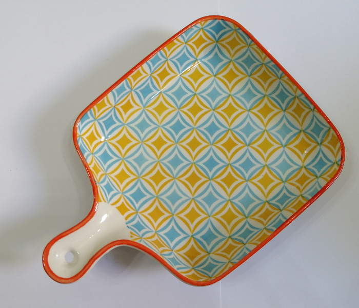 Handpainted Square Ceramic Serving Plate - Blue and Orange 1 in UAE