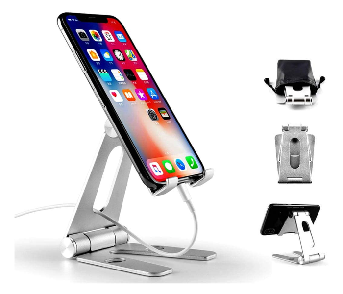 Adjustable Phone Stand Holder Mobile and Tablet Aluminum Portable Desktop Stand for iPhone 11, iPhone X, iPhone 8 7, Samsung, Galaxy S9 S8, iPad, Kindle - Silver 1 in UAE