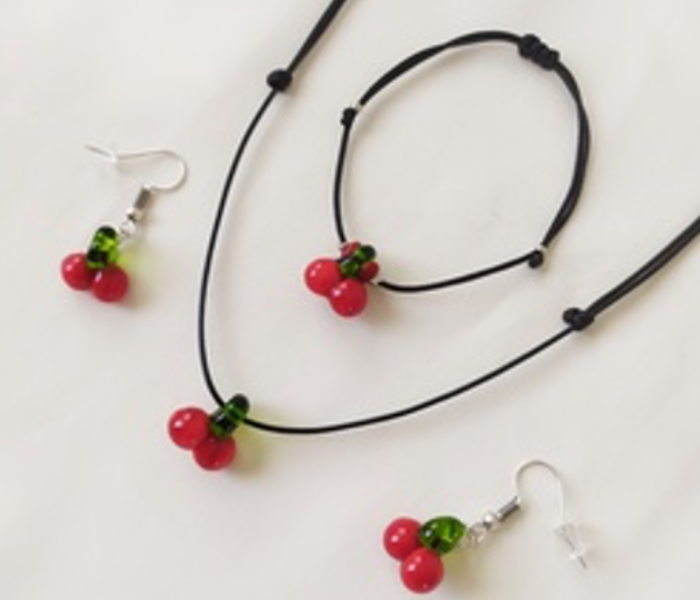 Handmade Glass Art Cherry Jewellery Set - Red and Black 4 in UAE