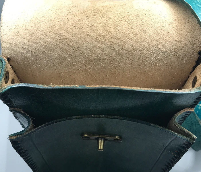 Handmade Small Leather Hand Bag with Lotus Pattern- Green 3 in UAE