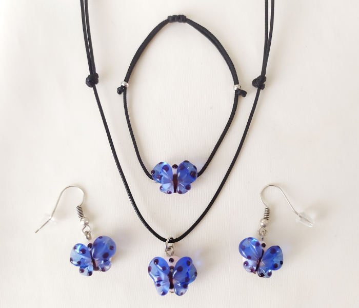 Handmade Glass Art Butterfly Jewellery Set - Navy Blue 1 in UAE