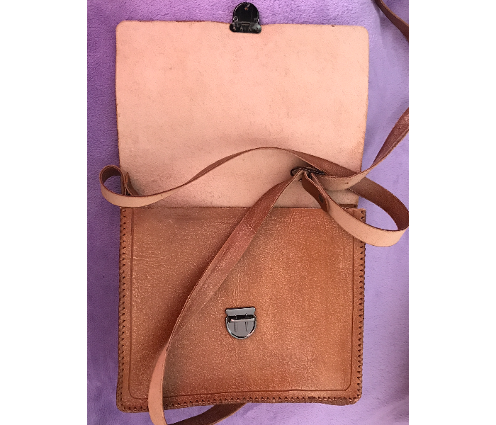 Handmade Leather Satchel with Ottoman Pattern - Brown 2 in UAE