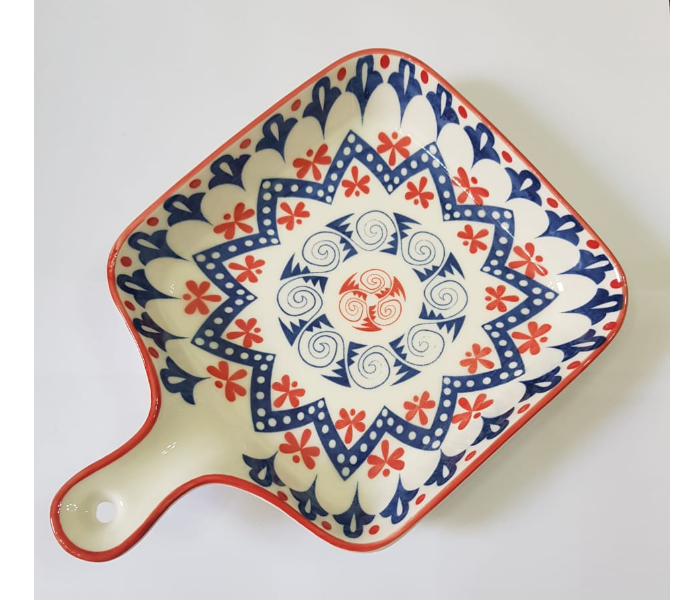 Handpainted Square Ceramic Serving Plate - Red and Blue 1 in UAE
