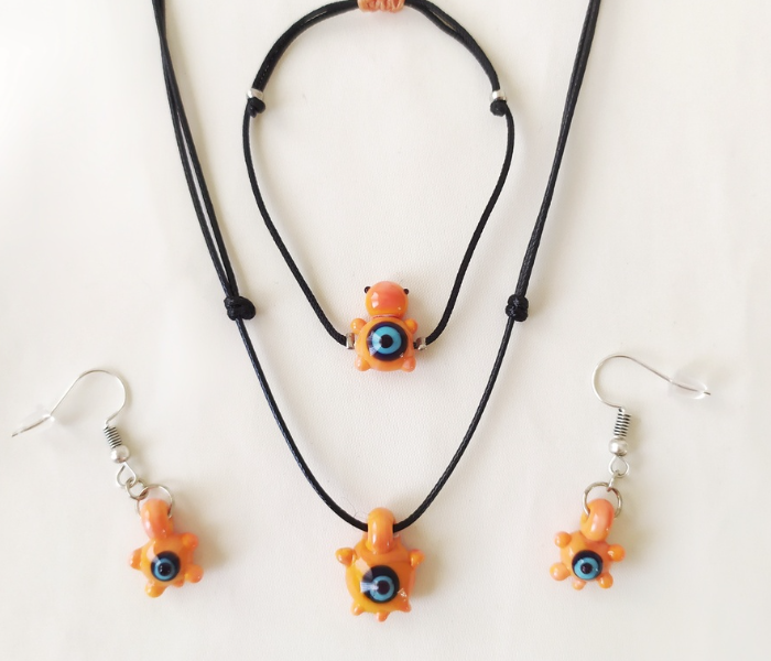 Handmade Glass Art Turtle Jewellery Set - Orange and Black 1 in UAE