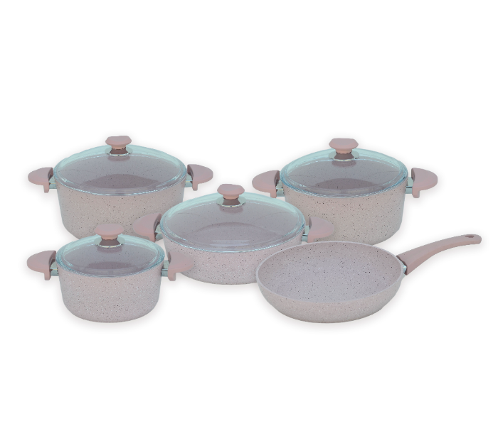 OMS Collections 9 Pieces Granitec Cookware Set – Pink 1 in UAE