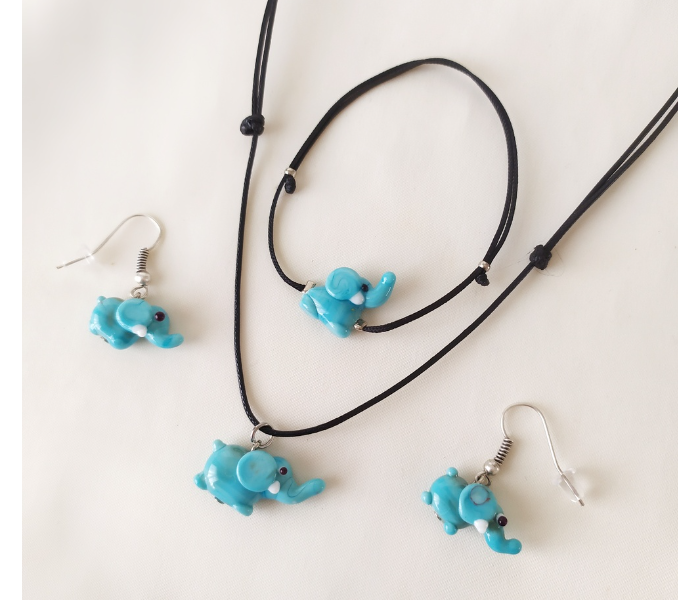 Handmade Glass Art Elephant Jewellery Set - Green and Black 3 in UAE