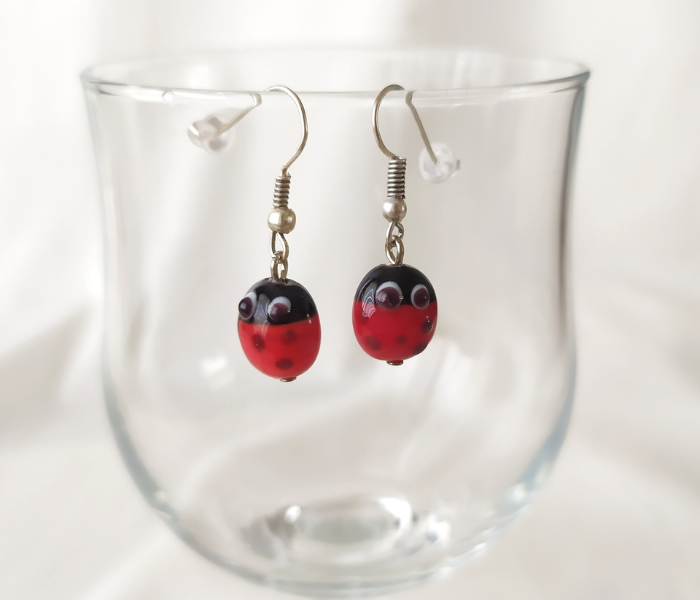 Handmade Glass Art Ladybug Jewellery Set - Maroon 2 in UAE