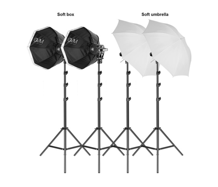 GVM AWP-1137 P80S 4 Light Kit With Umberala Softbox And Backdrop - Black and White 4 in UAE