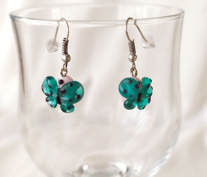 Handmade Glass Art Butterfly Jewellery Set - Green and Black 2 in UAE