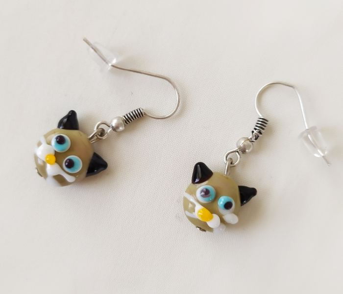Handmade Glass Art Cat Jewellery Set - Brown 2 in UAE