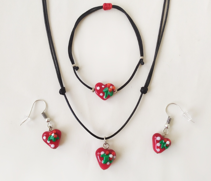 Handmade Glass Art Heart Jewellery Set - Red 1 in UAE