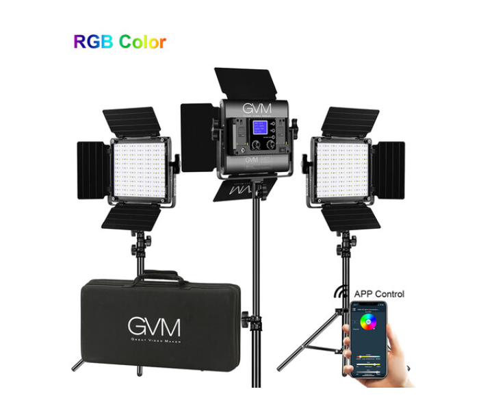 GVM AWP-1193 800D-RGB LED Studio 3-Video Light Kit - Black 4 in UAE