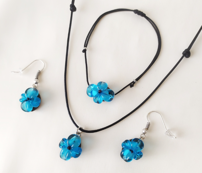 Handmade Glass Art Violet Jewellery Set - Blue and Black 4 in UAE