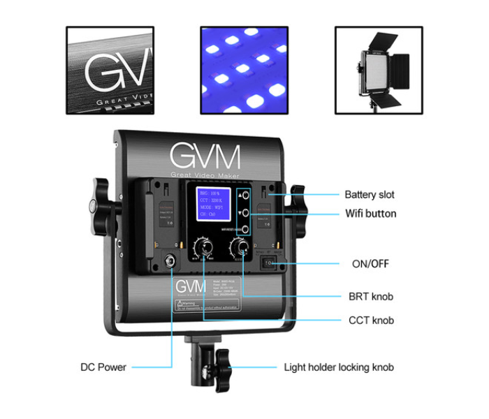 GVM AWP-1141 800D-RGB LED Studio 2-Video Light Kit - Black 4 in UAE