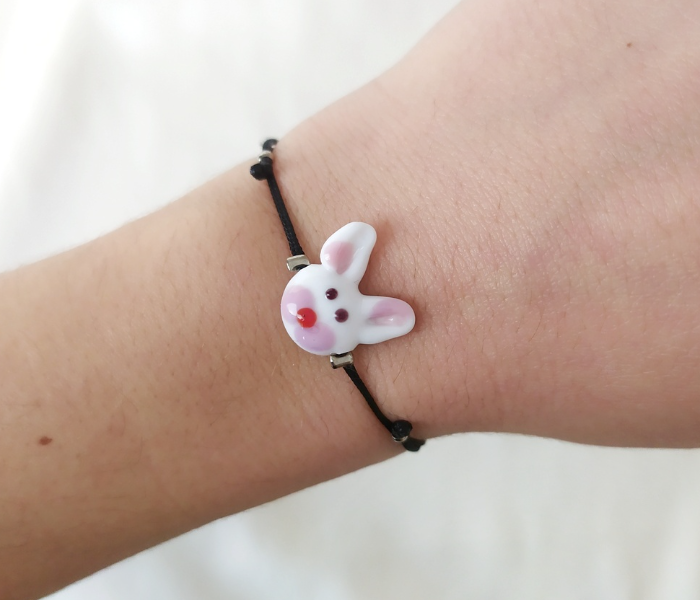Handmade Glass Art Rabbit Jewellery Set - White 2 in UAE