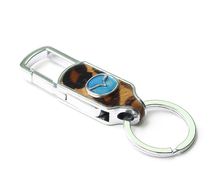 Designer Case Car Keychain with Carabiner Hook for Mazda - Brown and Silver 1 in UAE