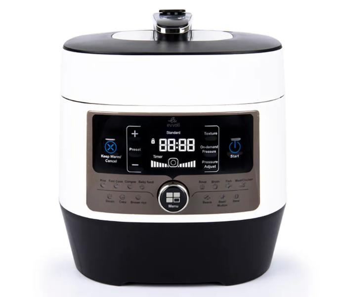 Evvoli EVKA-PC5014B 5 Litter 900W 14 Programs Digital LED Display 24 hours preset timer 14 In 1 Multi-Use Programmable Pressure Cooker - Black and White 1 in UAE
