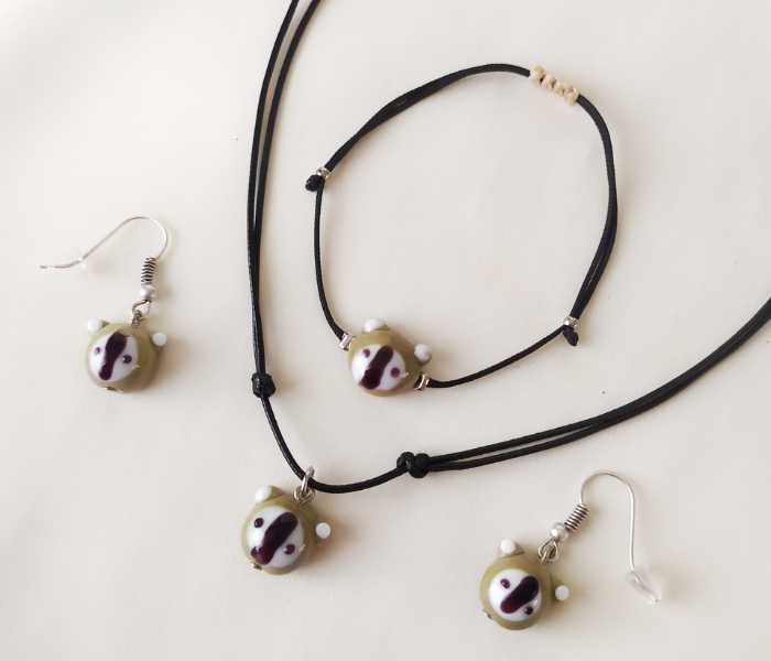 Handmade Glass Art Koala Jewellery Set - Grey and Black 4 in UAE