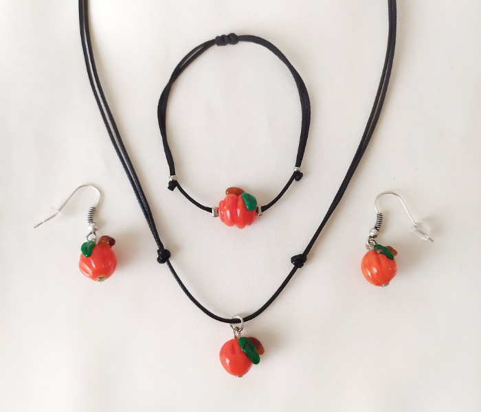 Handmade Glass Art Pumpkin Jewellery Set - Orange 1 in UAE