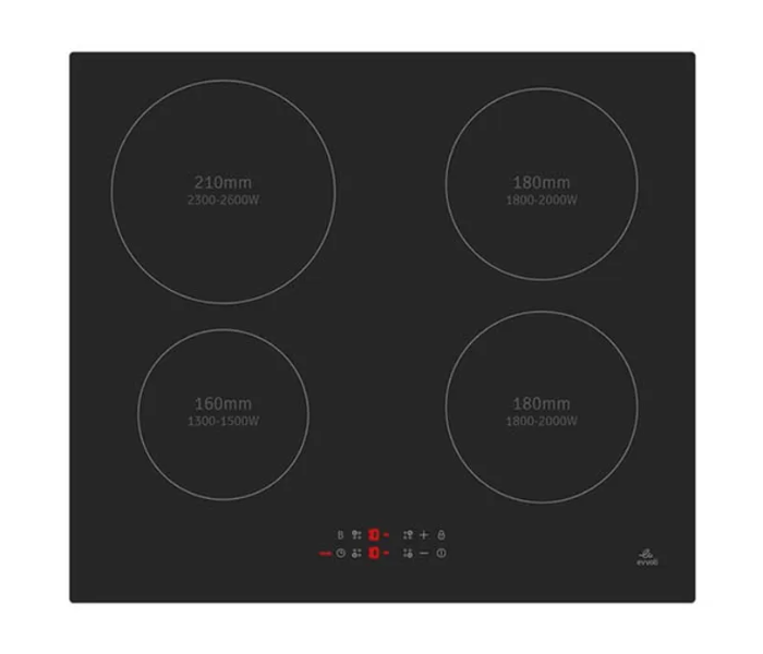 Evvoli EVBI-IH604B Bulit-In Induction Hob 4 Burners Soft Touch Control With 9 Stage Power Setting And Saftey Switch - Black 1 in UAE