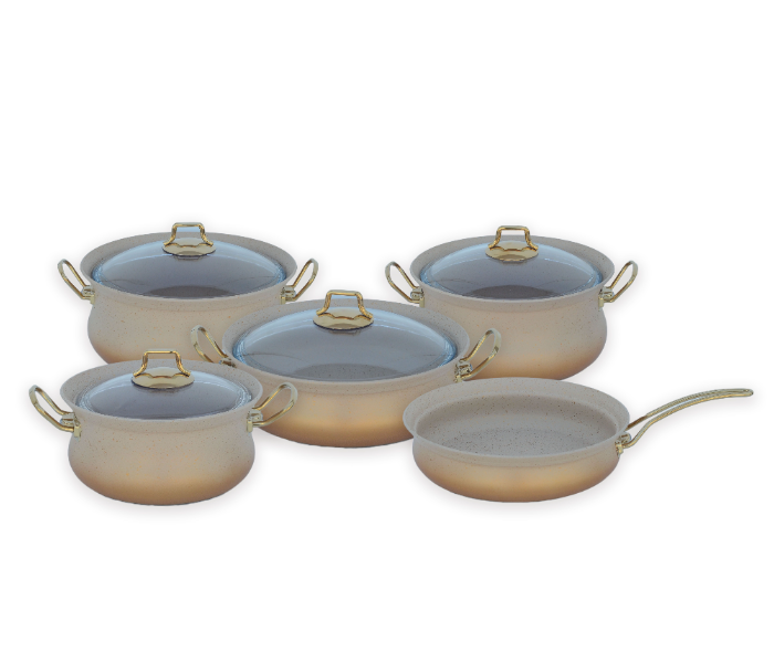 OMS Collections 9 Pieces Induction Safe Granitec Cookware Set – Ivory 1 in UAE