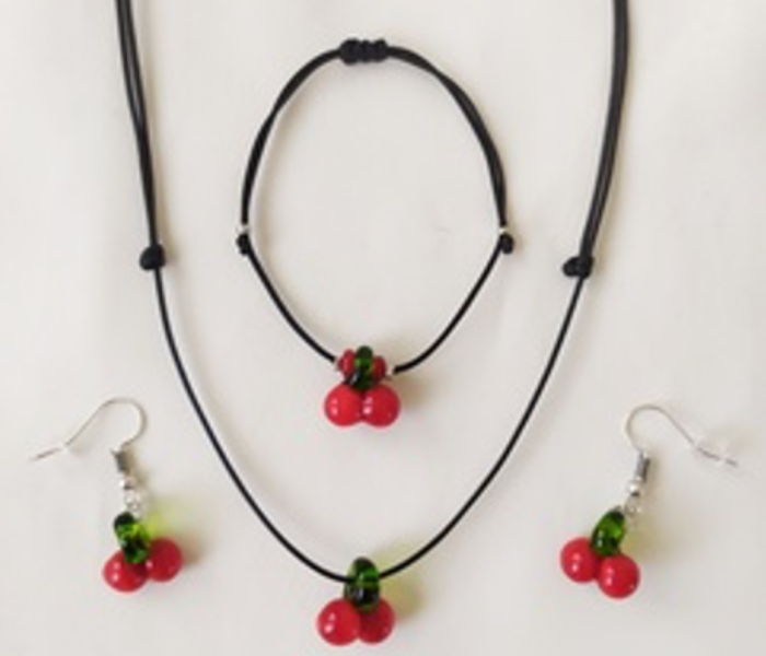 Handmade Glass Art Cherry Jewellery Set - Red and Black 1 in UAE