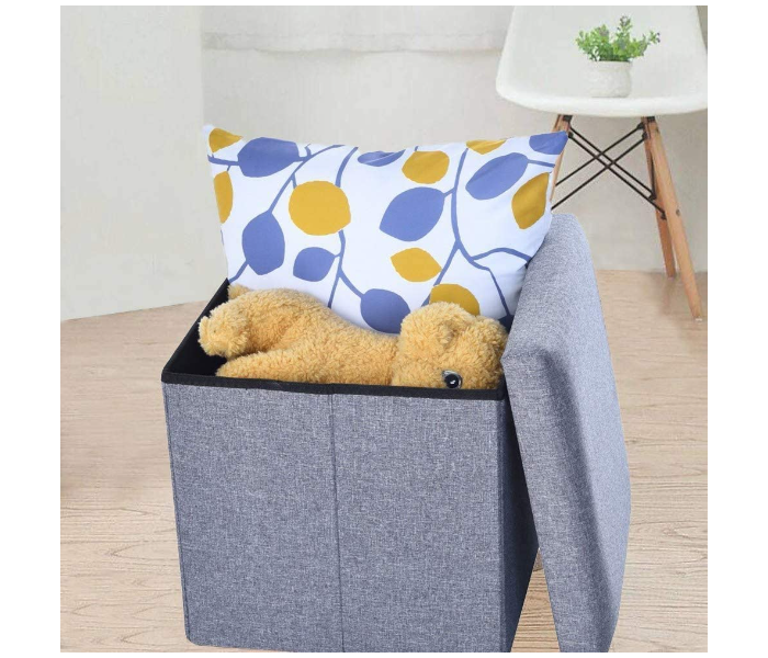 Ottoman Cube Small Foldable Foot Stool with Storage - Grey 3 in UAE