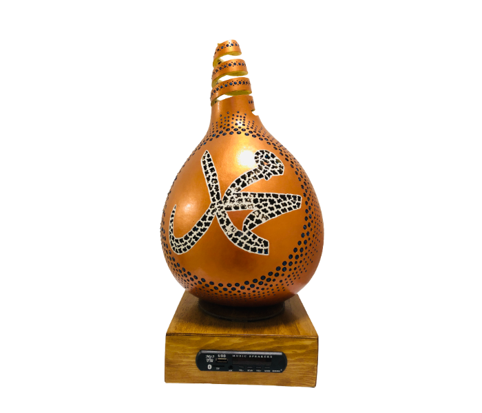 Handmade Spiral Gourd Art Night Lamp with Bluetooth and Radio - Gold 1 in UAE