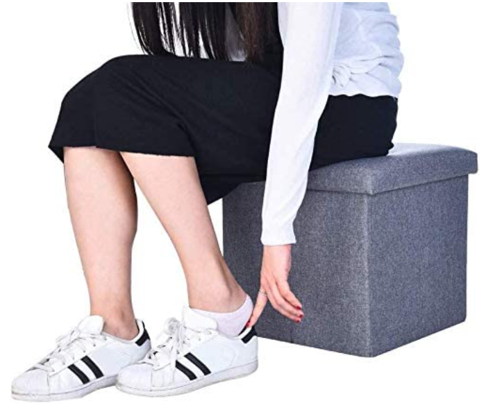 Ottoman Cube Small Foldable Foot Stool with Storage - Grey 4 in UAE