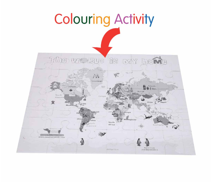 CocoMoco Kids World Map Puzzle 30 pcs 2in1 Colouring Puzzle 5 in UAE