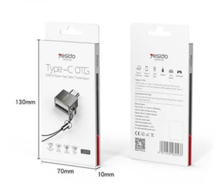 Yesido 2.5cm Type-C USB Fast OTG Adapter - Black 3 in UAE