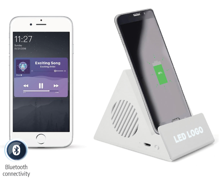 Generic 13G-1 Elegant Bluetooth Speaker And Wireless Charger With A Light-Up Logo Area - White 1 in UAE