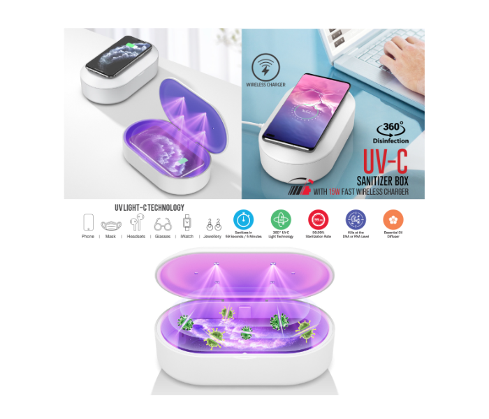 Generic 5NW-1 Uv-C Sanitizer Box With 15W Fast Wireless Charger - White 2 in UAE