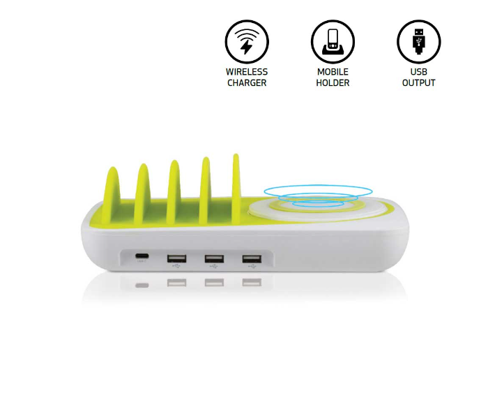 Generic 17G-3 Four Usb Intelligent Desktop Charge Station With Detachable Wireless Charger - White and Green 2 in UAE