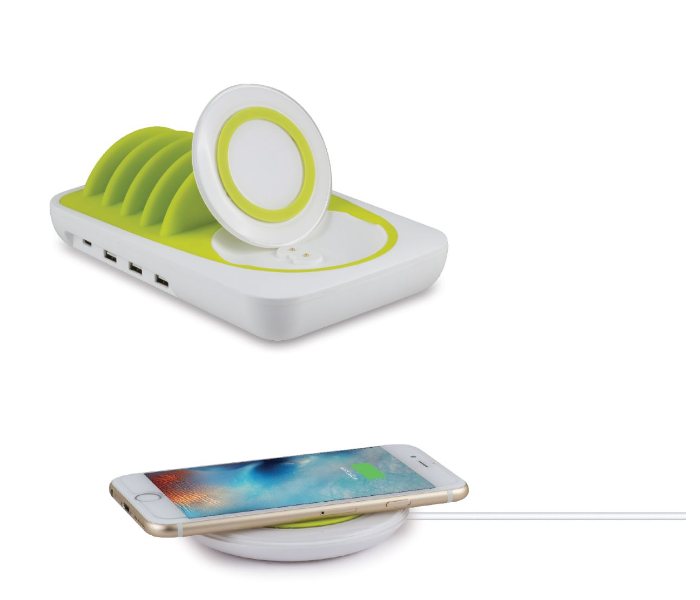 Generic 17G-3 Four Usb Intelligent Desktop Charge Station With Detachable Wireless Charger - White and Green 1 in UAE