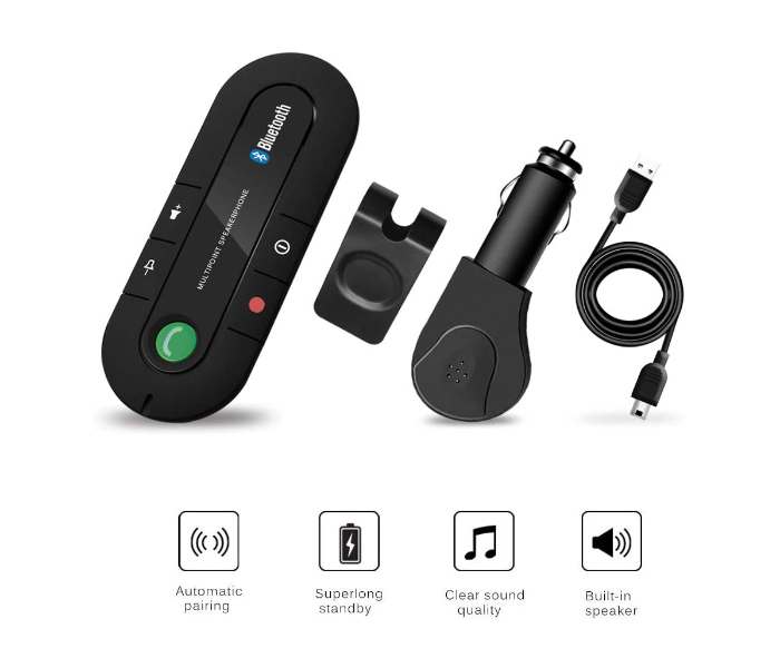 Bluetooth Multipoint Speakerphone Handsfree Car Kit with Sun Visor Clip - Black 1 in UAE