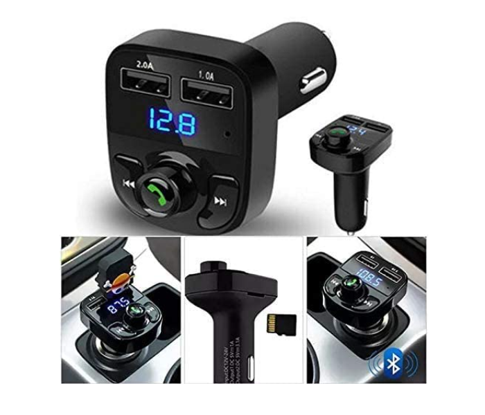Car-X8 Wireless Car FM Player 1 USB Port AUX Cable Slot Memory Card Slot LED Display Hand free Calling - Black 1 in UAE