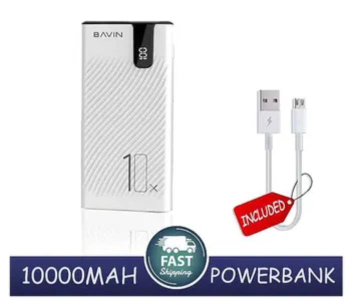 Bavin 10000mAh Dual USB Port Power Bank - White 2 in UAE