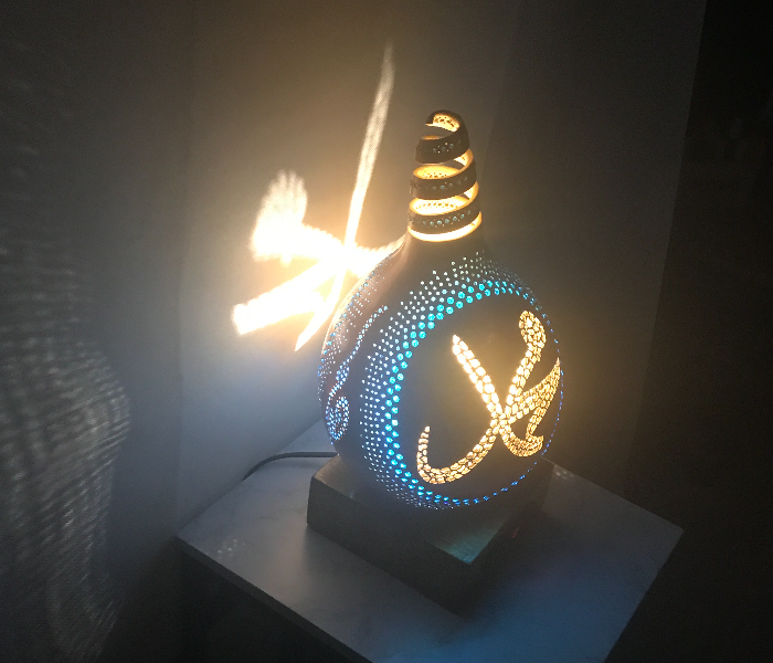 Handmade Spiral Gourd Art Night Lamp with Bluetooth and Radio - Gold 3 in UAE