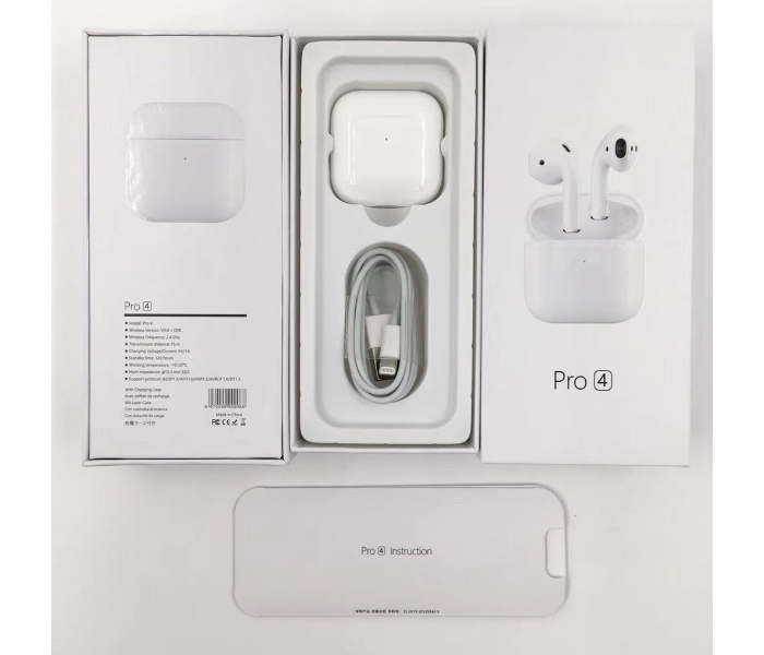 Pro 4 In Ear Bluetooth Earbuds with Mic and Charging Case - White 2 in UAE