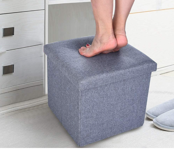 Ottoman Cube Small Foldable Foot Stool with Storage - Grey 5 in UAE