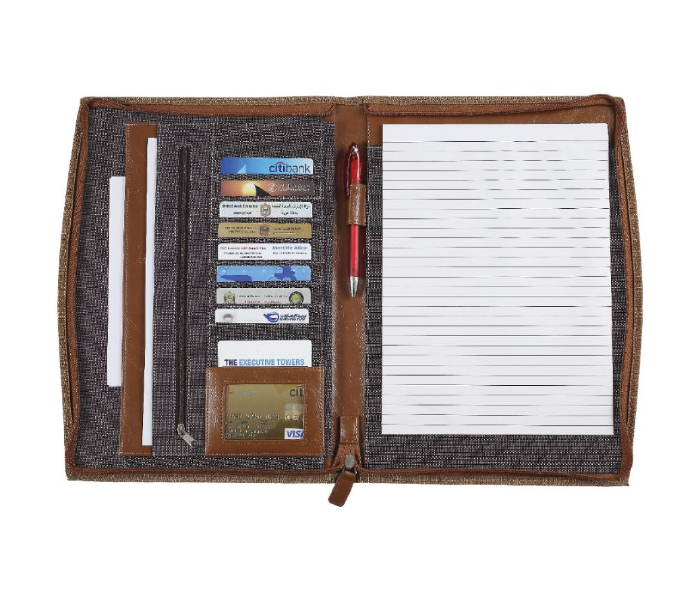 Generic 92G-4 High Quality Leather Zippered Folder Gazzete - Brown 2 in UAE