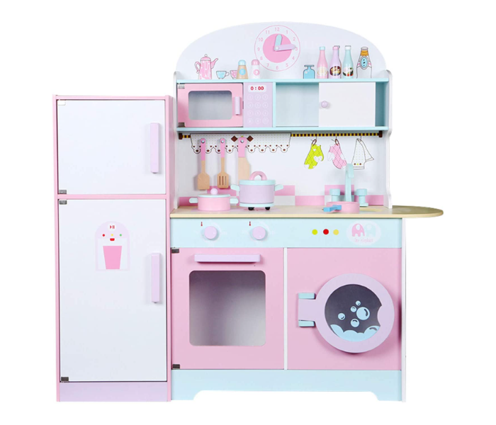 LB MSN18023 Wooden Kitchen Toy Set With Refrigerator - Pink and Blue 1 in UAE