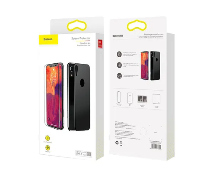 Clear Tempered Glass Front and Back Screen Protector for Apple Iphone XR - Black 1 in UAE